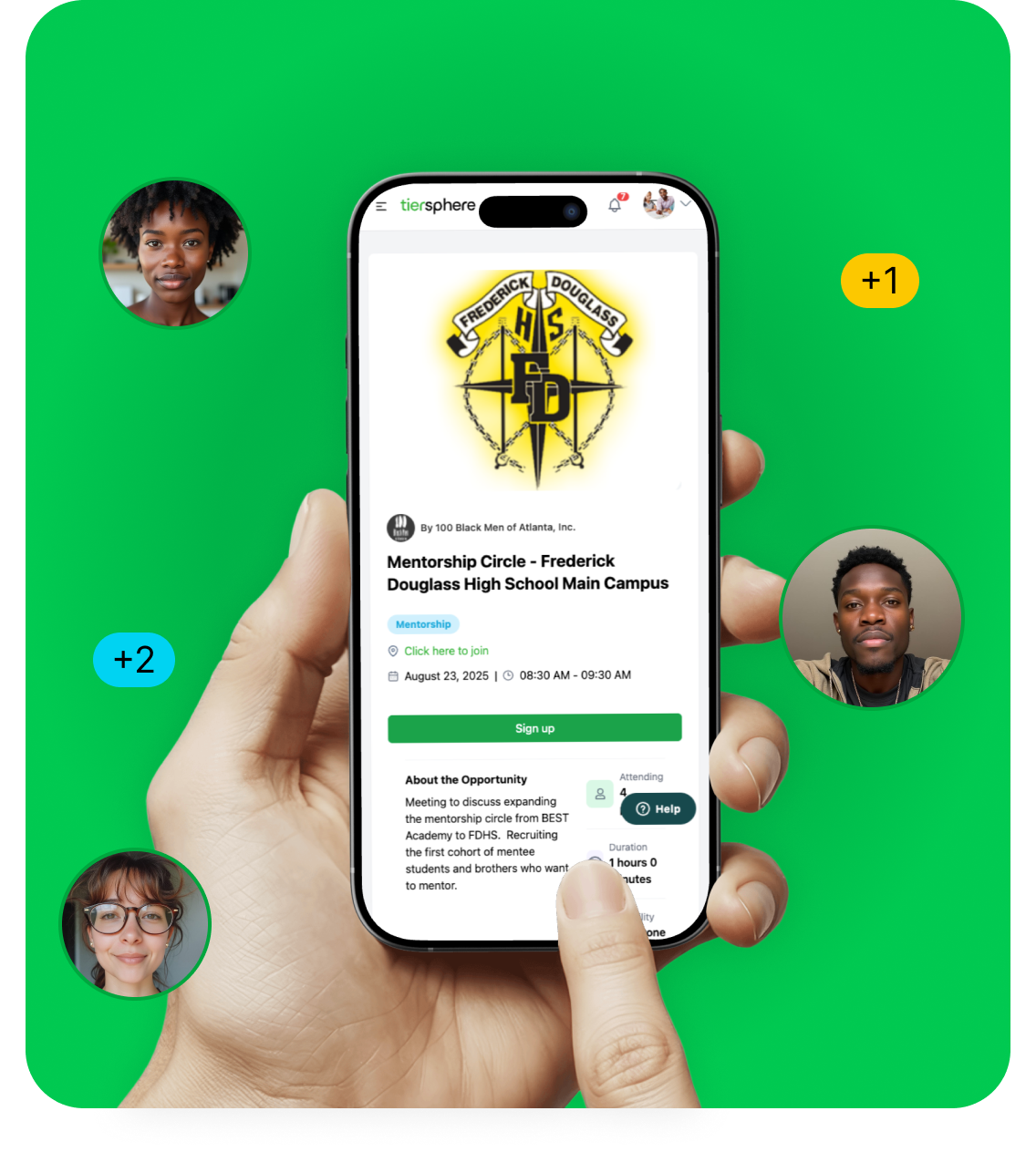 Hand holding phone with TierSphere app